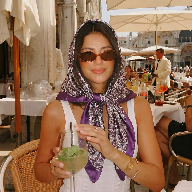 Vintage Fashion Hijab - Vintage satijnen vierkante sjaal Boho Retro