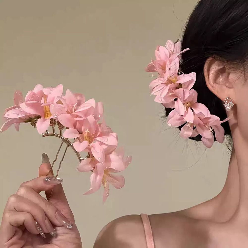 Vintage Fashion Ornaments - Roze bloem rode bloem haarspeld Chinese