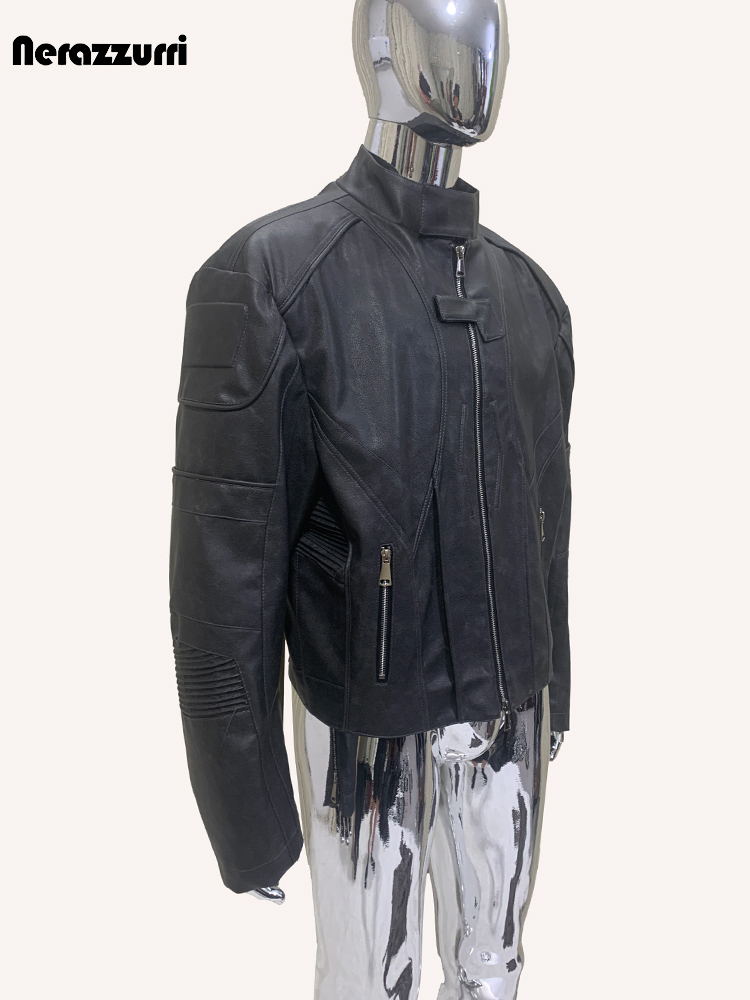 Vintage Fashion Runway - Nerazzurri Herfst Kort Distressed Zwart Pu-leer