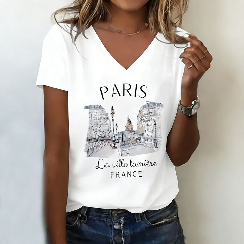 Vintage Fashion Paris - Vintage Parijs T-shirt V-hals Casual Mode