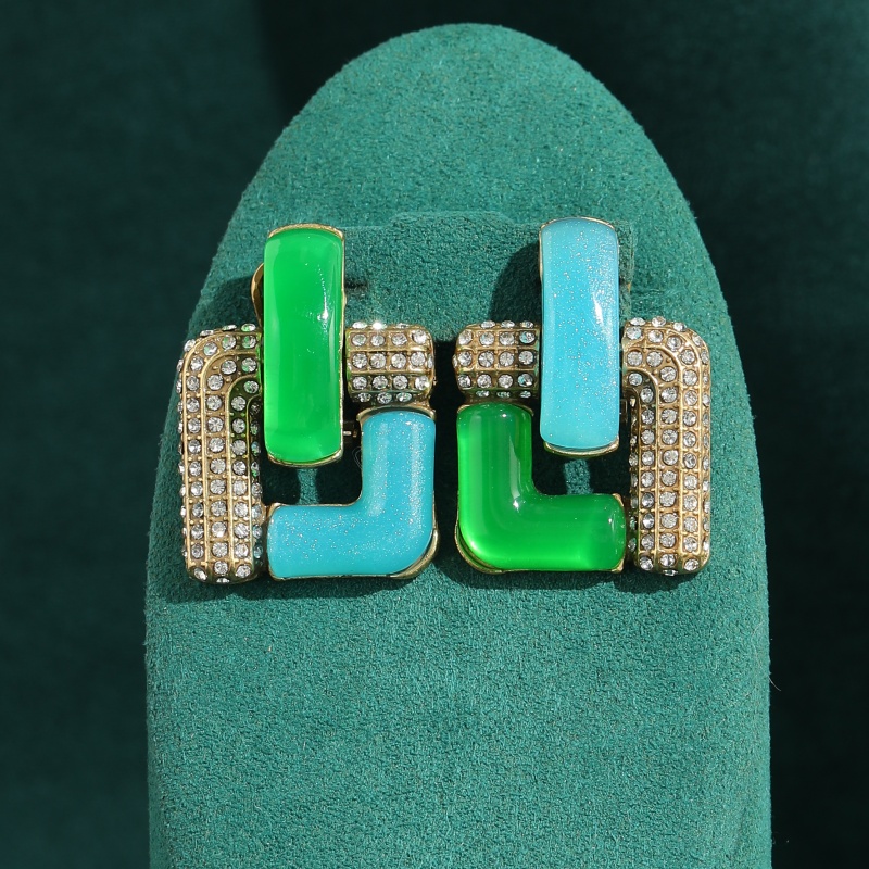 Vintage Fashion Jewelry Brands - Vintage blauw glas groen geometrisch vierkant