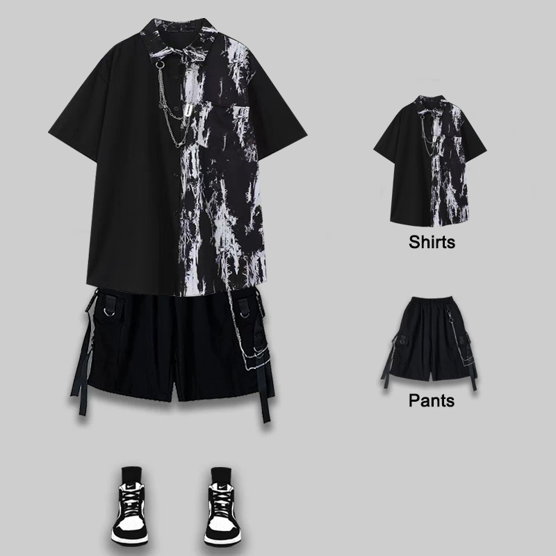 Tie Dye Shirt Vintage - Arens Techwear Heren Zomerpak Vintage Black