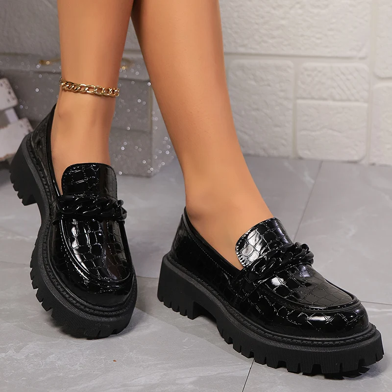 Vintage Fashion Plus Size - Platform Chunky Vierkante Hak Loafers Vrouwen