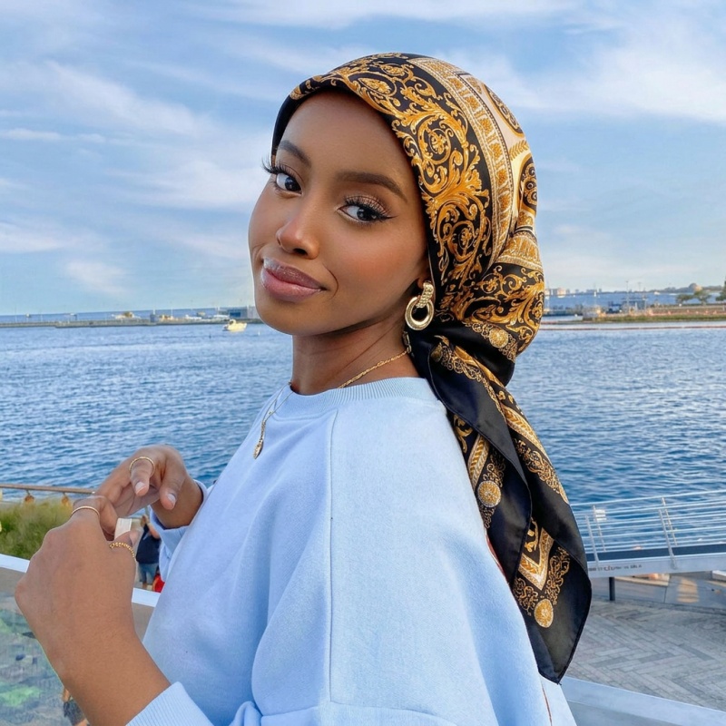 Vintage Fashion Hijab - Vintage satijnen vierkante sjaal dames zomer