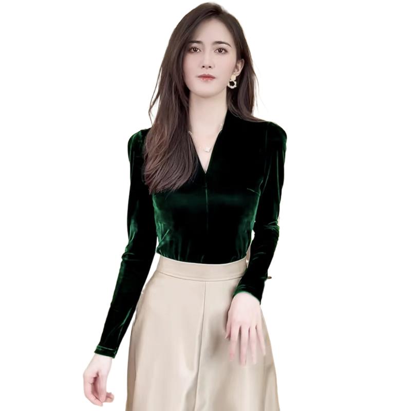 Vintage Fashion Plus Size - Mode elegante velours shirts met V-hals