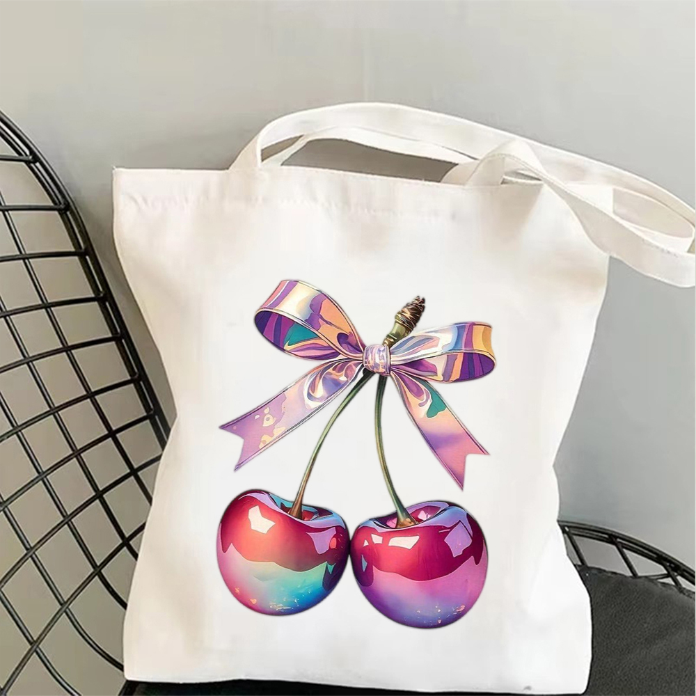 Vintage Vibes Fashion - Vintage roze strik-kersen canvas tas, schoudertas