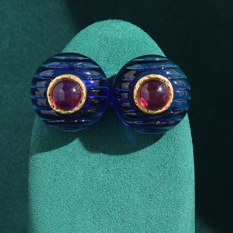 Vintage Fashion Jewelry Brands - Vintage Paars Blauw Geglazuurde Ronde Oorknopjes