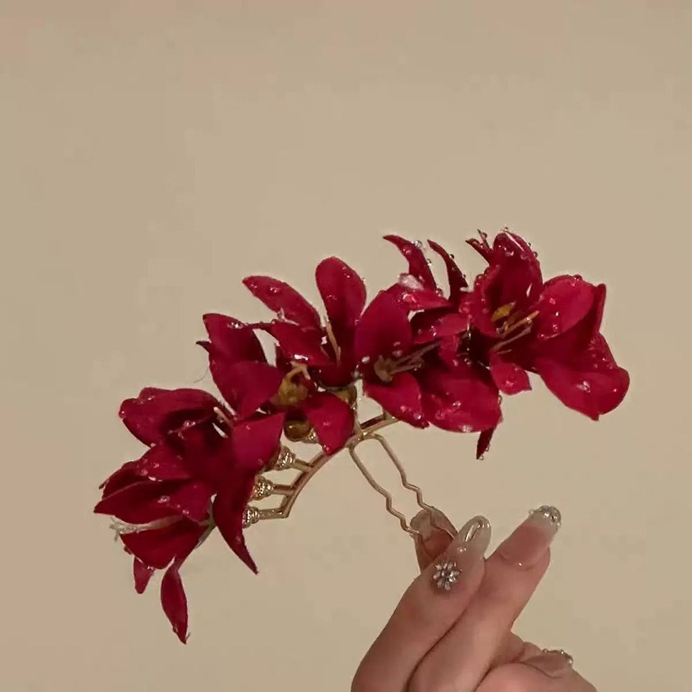 Roze bloem rode bloem haarspel - Vintage Fashion Ornaments recensie en prijs