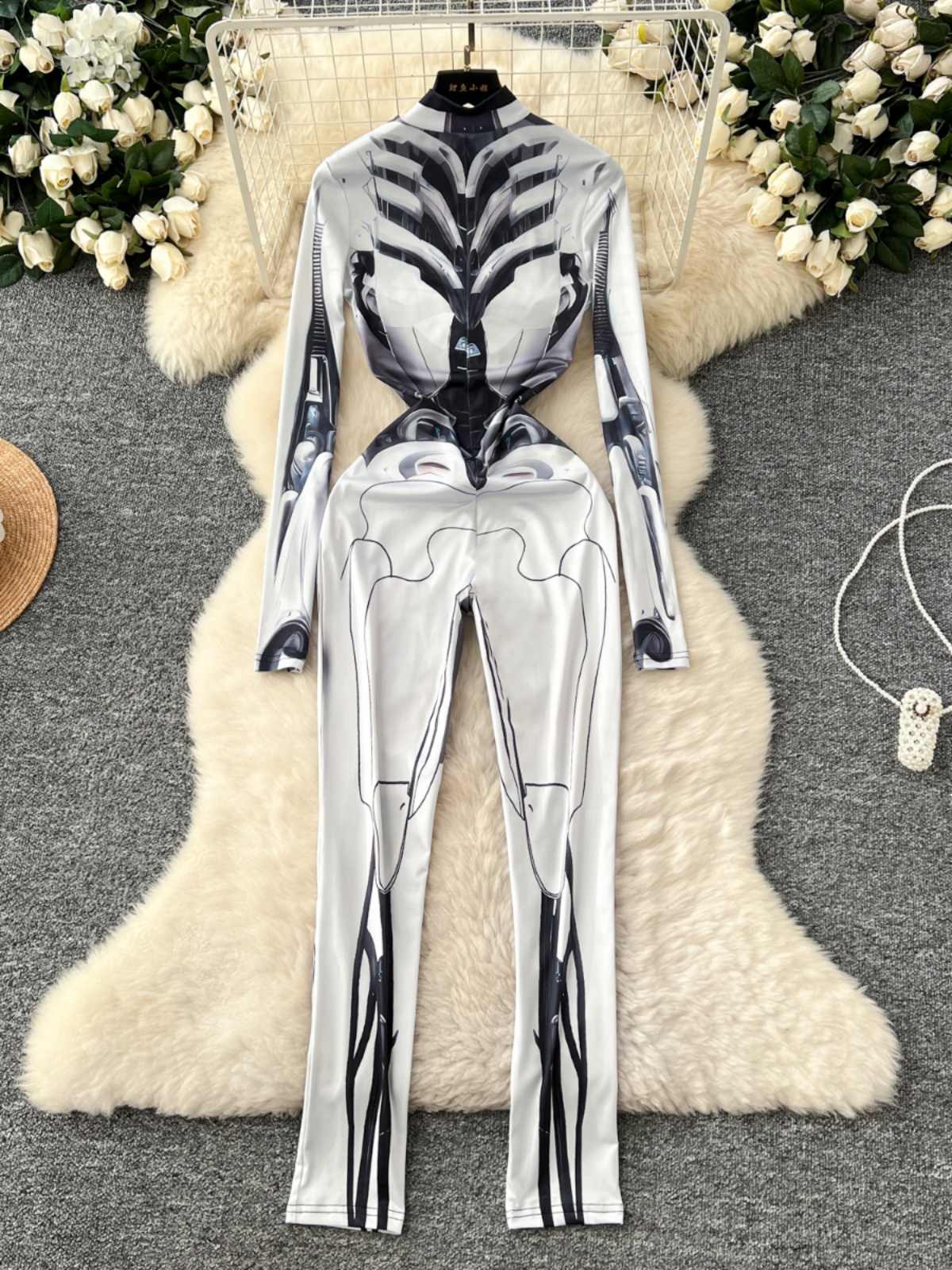 Dames grijze print jumpsuits v - Vintage Fashion Club recensie en prijs